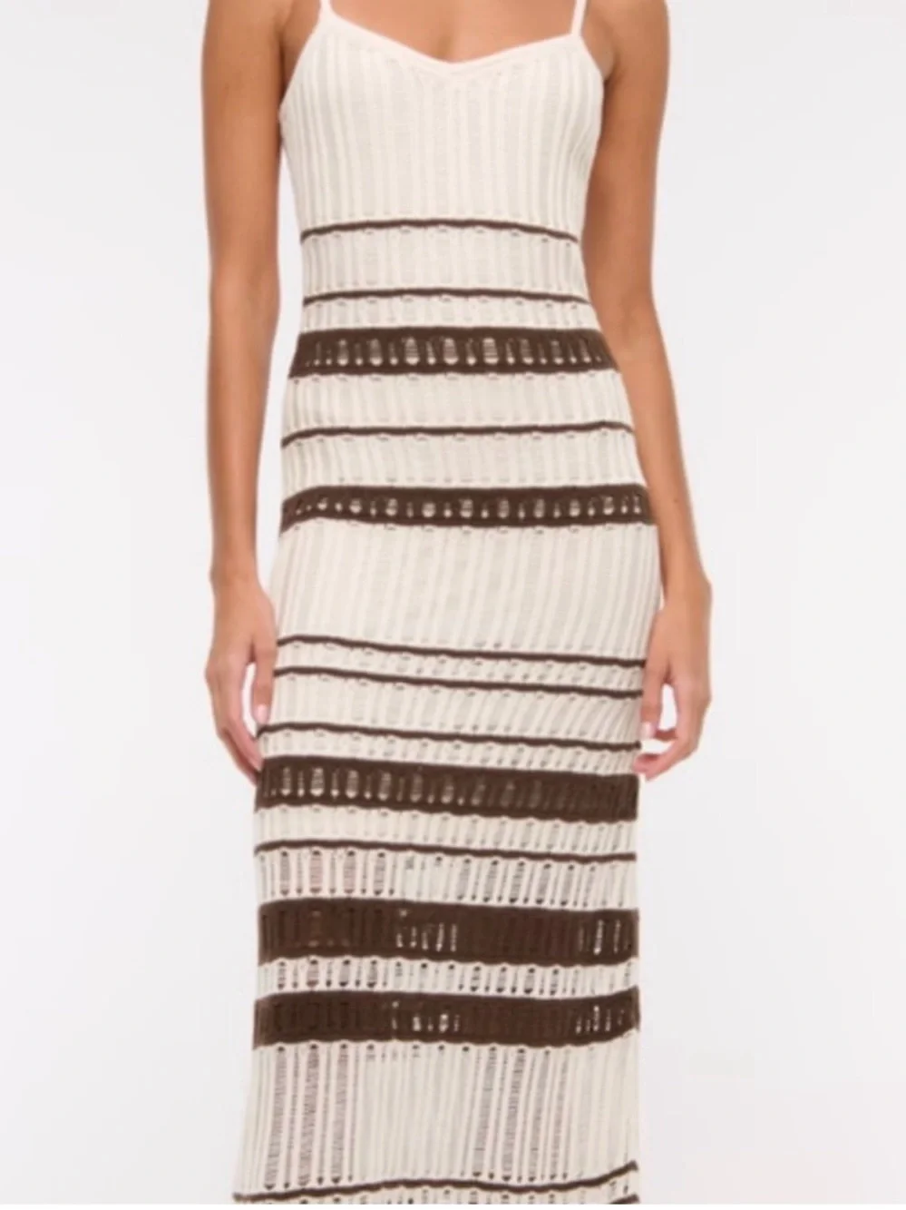 Abercrombie New With Tags Cream & Brown Striped Knit Maxi Dress